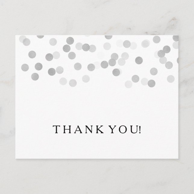 Thank You Note Faux Silver Foil Glitter Lights Postcard (Front)