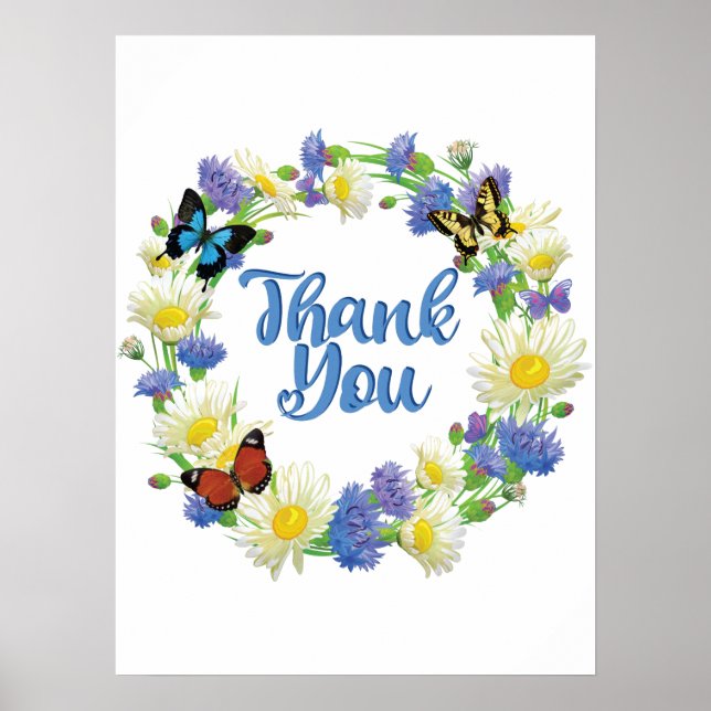Thank You Note - Floral Handwritten Many Thanks Poster (Front)