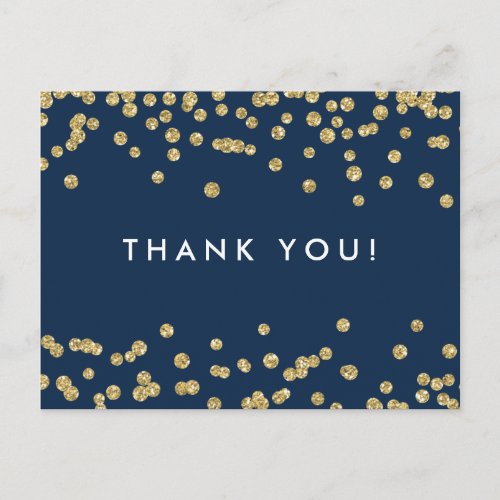 Thank You Note Gold Faux Glitter Confetti Navy Postcard