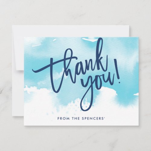 THANK YOU NOTE hand lettered aqua blue watercolor Invitation
