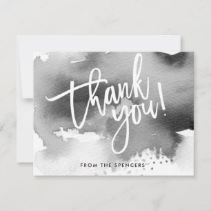 THANK YOU NOTE hand lettered black gray watercolor Invitation