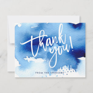THANK YOU NOTE hand lettered dark blue watercolor Invitation