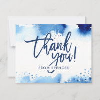 THANK YOU NOTE hand lettered navy blue watercolor