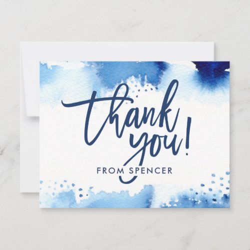 THANK YOU NOTE hand lettered navy blue watercolor Invitation