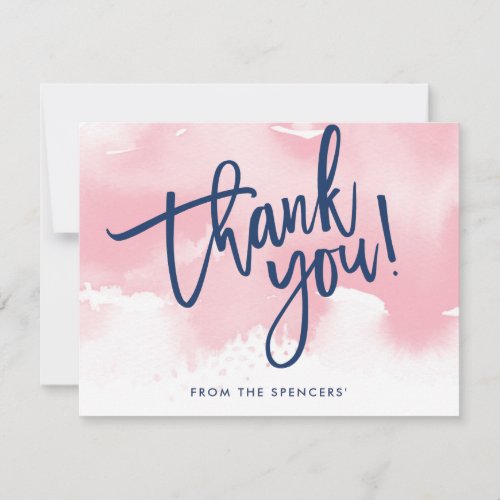 THANK YOU NOTE hand lettered pale pink watercolor Invitation