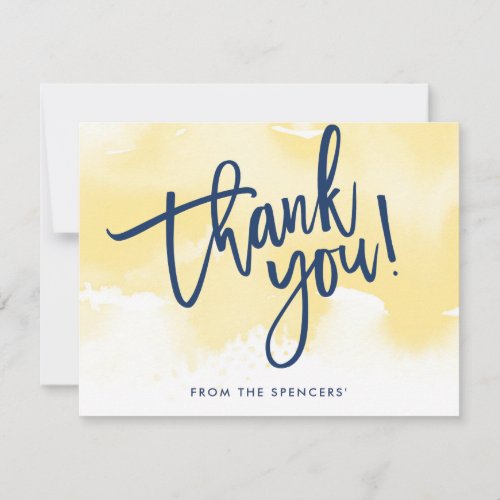 THANK YOU NOTE hand lettered yellow watercolor Invitation