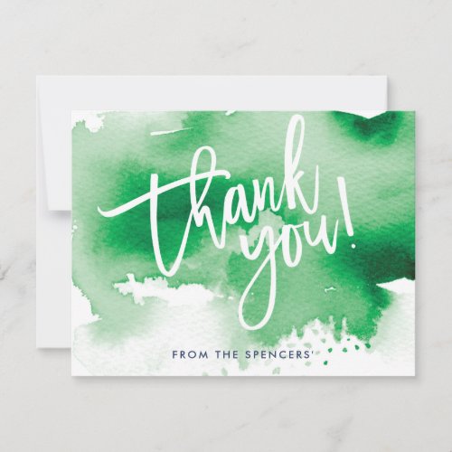 THANK YOU NOTE handlettered kelly green watercolor Invitation