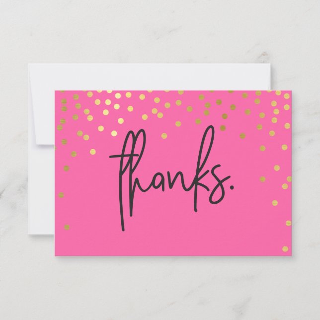 THANK YOU NOTE handwritten gold confetti spots Invitation (Front)