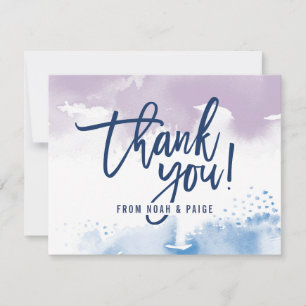 THANK YOU NOTE handwritten purple blue watercolor Invitation