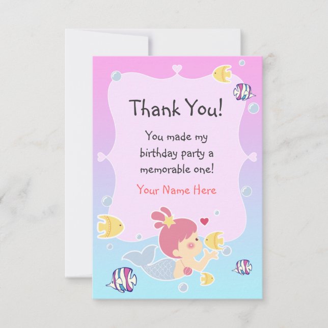 Thank You Note - Mermaid Theme Birthday Party Invitation (Front)