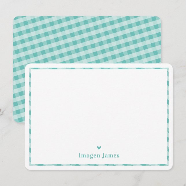 THANK YOU NOTE modern cute check heart mint green Card (Front/Back)