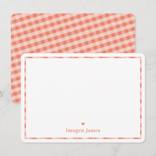 THANK YOU NOTE modern cute check heart orange Card (Front/Back)