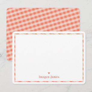 THANK YOU NOTE modern cute check heart orange Card
