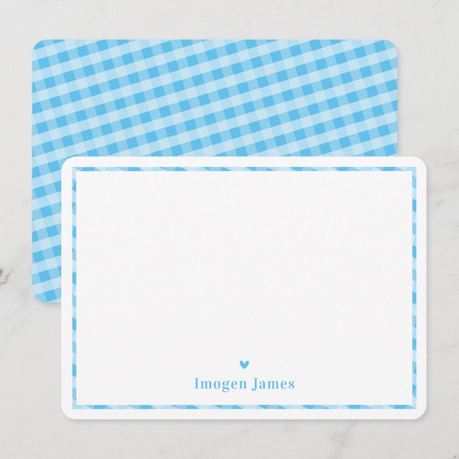 THANK YOU NOTE modern cute check heart pale blue Card (Front/Back)