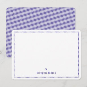 THANK YOU NOTE modern cute check heart purple Card