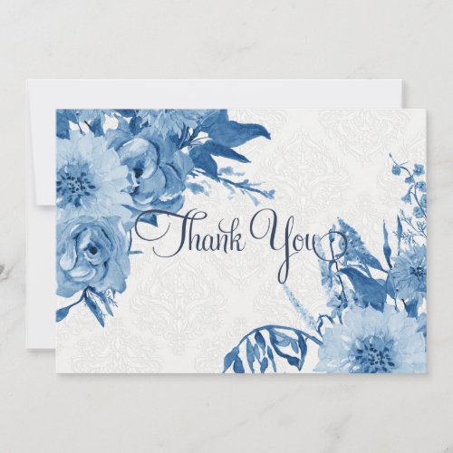 Thank You Note Navy Blue n White Floral Watercolor