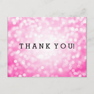 Thank You Note Pink Glitter Lights Postcard