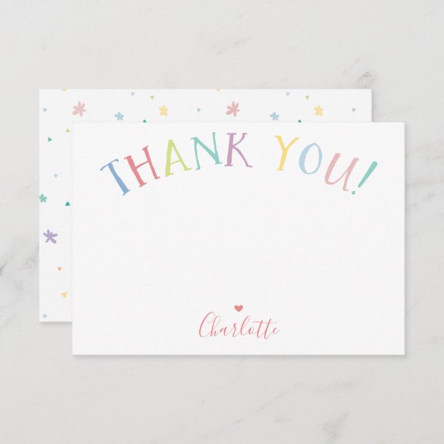 THANK YOU NOTE rainbow letters pastel colors Invitation (Front/Back)