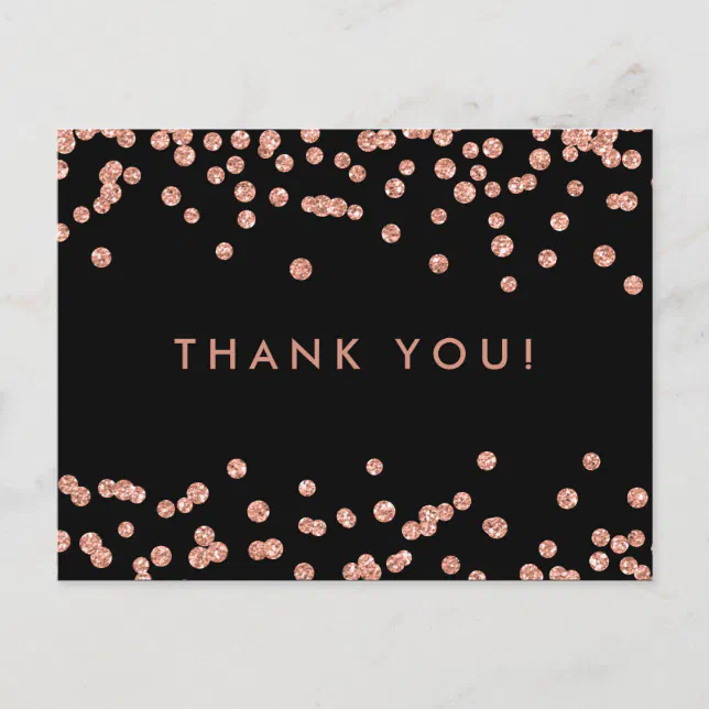 Thank You Note Rose Gold Glitter Confetti Black Postcard | Zazzle