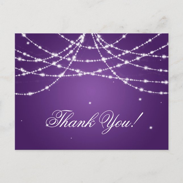 Thank You Note Sparkling String Purple Postcard (Front)