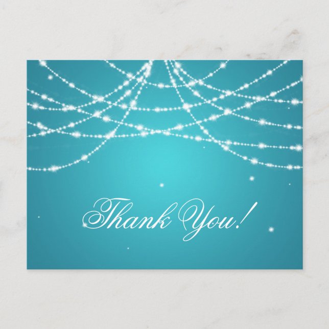 Thank You Note Sparkling String Turquoise Postcard (Front)