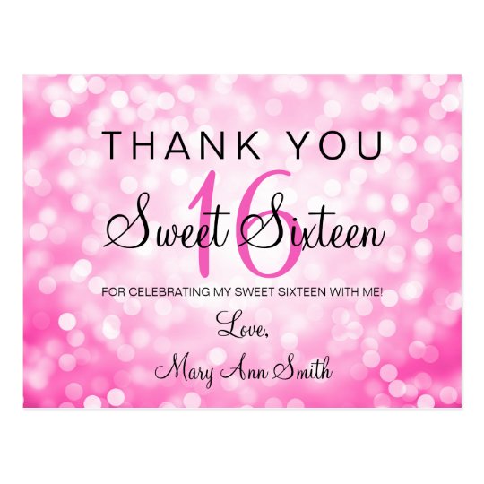 Thank You Note Sweet 16 Pink Glitter Lights Postcard