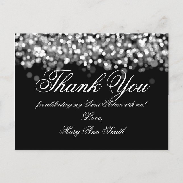 Thank You Note Sweet 16 Shimmering Silver Lights Postcard (Front)