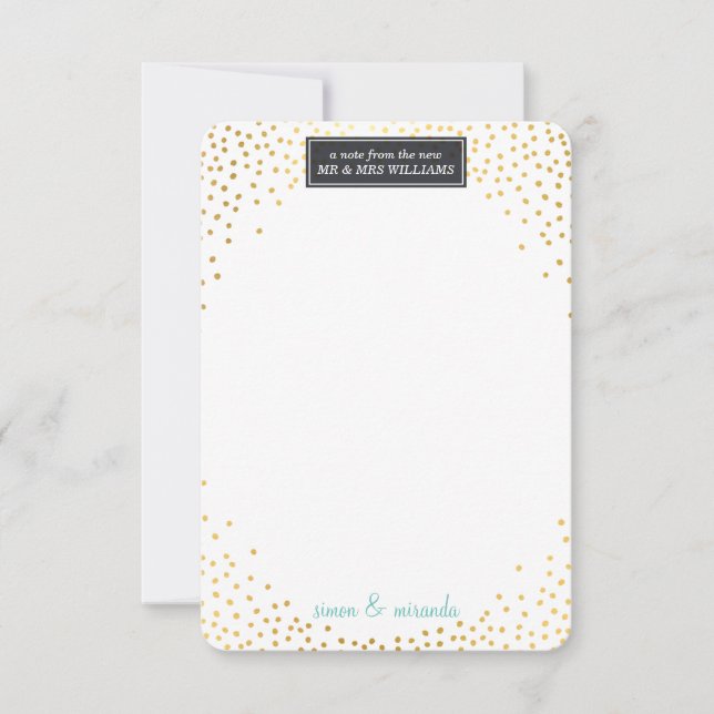 THANK YOU NOTE WEDDING mini gold confetti mint (Front)