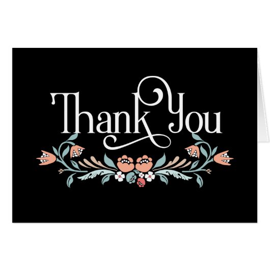 Thank You Note with Stylized Floral Scroll Cards (Front Horizontal)