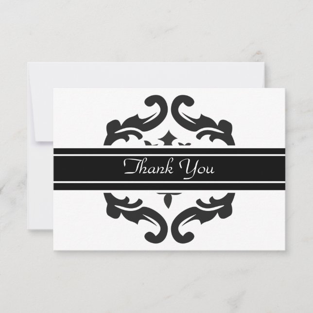 Thank You Notelets in Stylish Black & White Damask Card (Front)