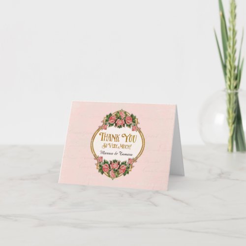 Thank You Notes Art Nouveau Pink Gold Glitter Rose