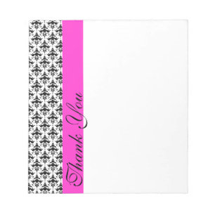 Thank You Notes Black and Pink Damask