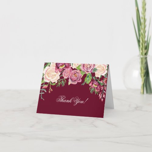 Thank You Notes Fall Winter Burgundy Rose Floral