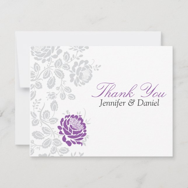 Thank You Notes Lavender and Gray Damask Invitation (Front)