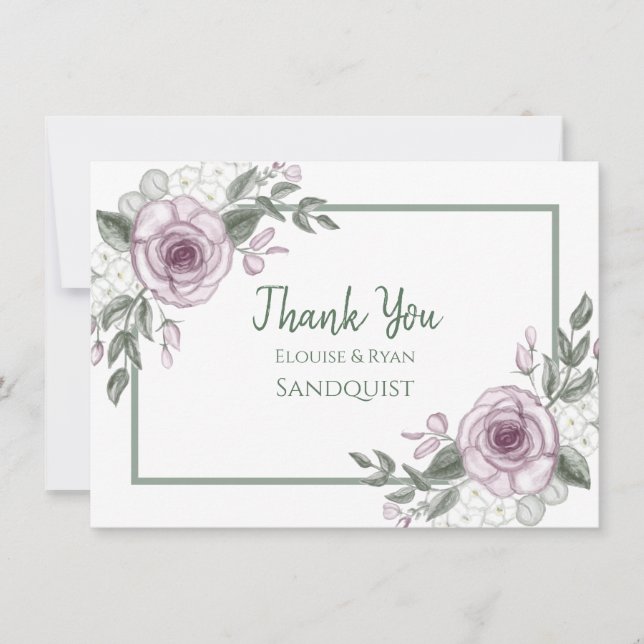 Thank You Notes | Mauve Roses Floral Elegant (Front)