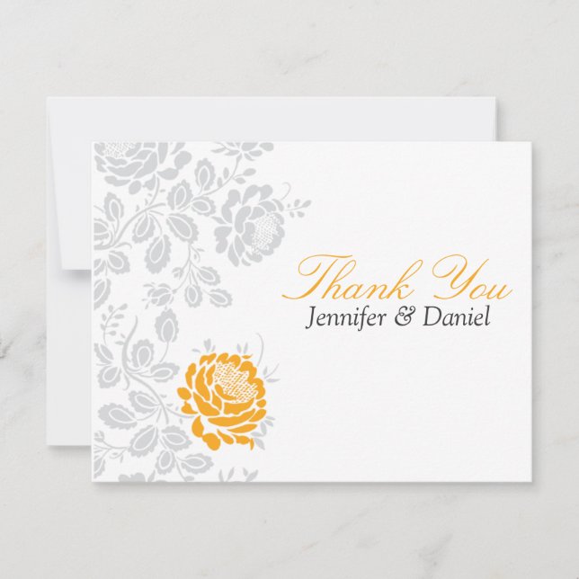 Thank You Notes Orange and Gray Damask (Front)