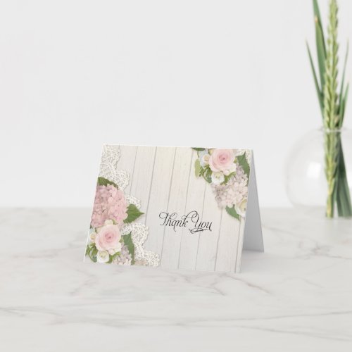 Thank You Notes Pink Hydrangeas Floral Lace Wood