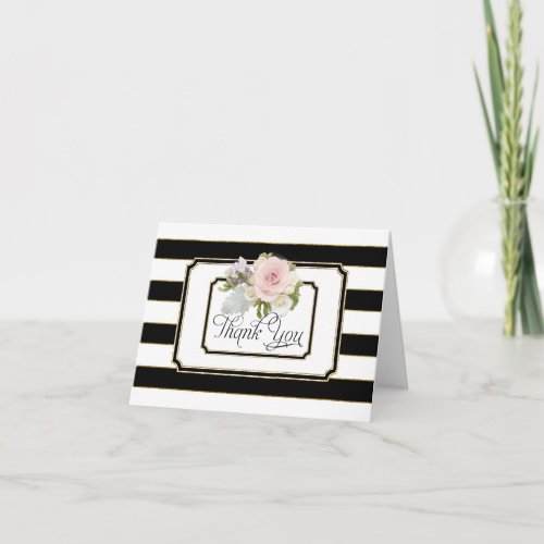 Thank You Notes Rose Floral Art Deco Striped