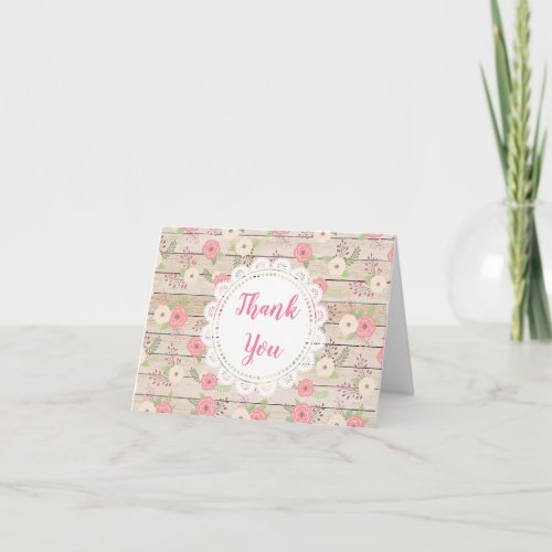 Thank You Notes Rustic Wood and Flowers Card