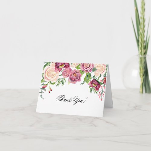 Thank You Notes Watercolor Burgundy Rose Floral