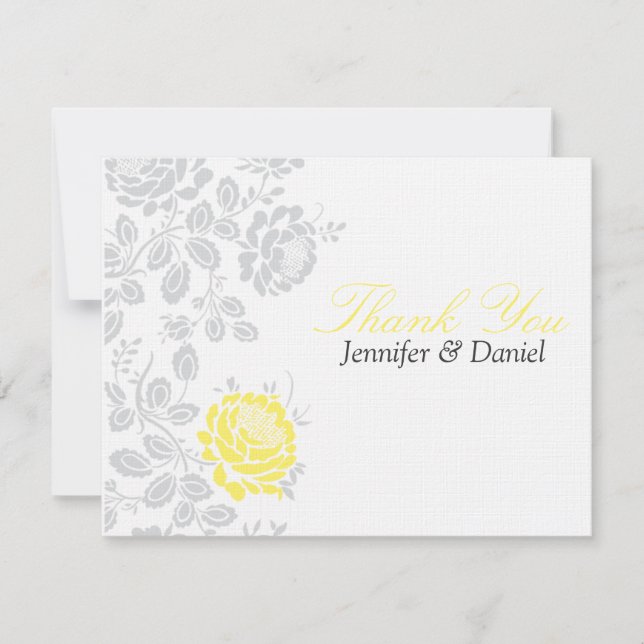 Thank You Notes Yellow and Gray Damask (Front)
