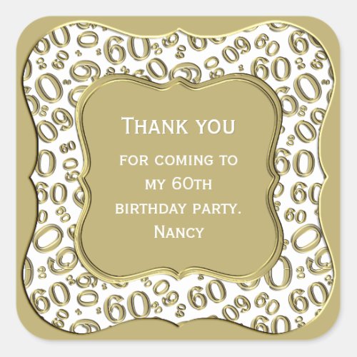 Thank you Number 60 Pattern GoldWhite _ Bracket Square Sticker