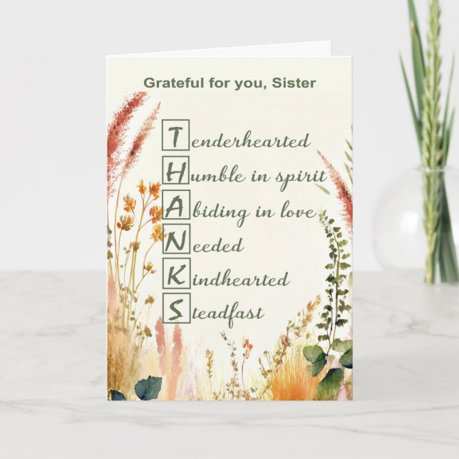 Thank You Nun Religious Life Acrostic Wildflower Card (Front)