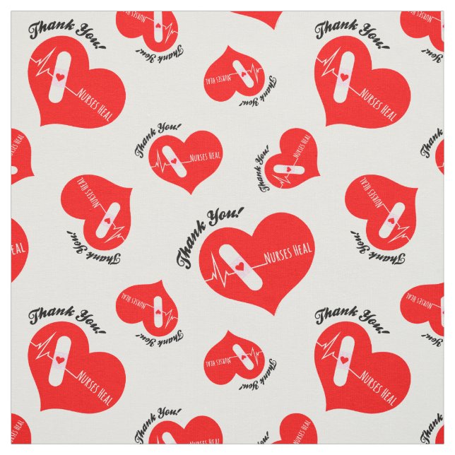 Thank You Nurse Appreciation Heart Pattern Fabric (Swatch)