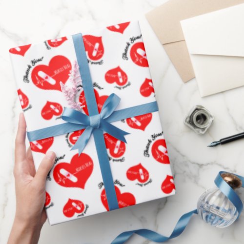 Thank You Nurse Appreciation Heart Pattern Wrapping Paper