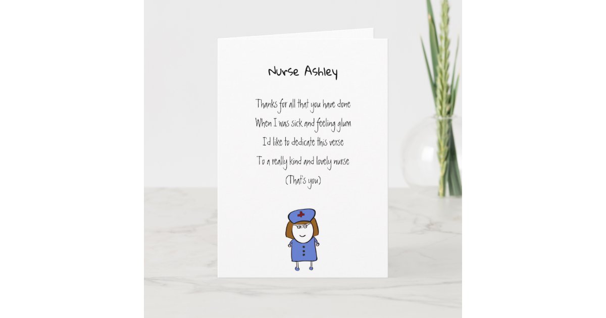 Thank You Nurse Cute Poem Customisable Thankyou Card Zazzle