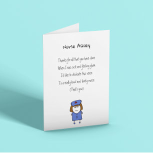 Thank You Nurse Cute Poem Customisable Thankyou Card
