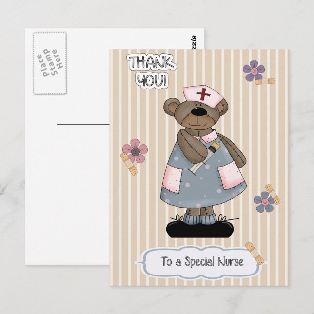 Thank You Nurse. Cute Teddy Bear Nurse Postcard (Front/Back)