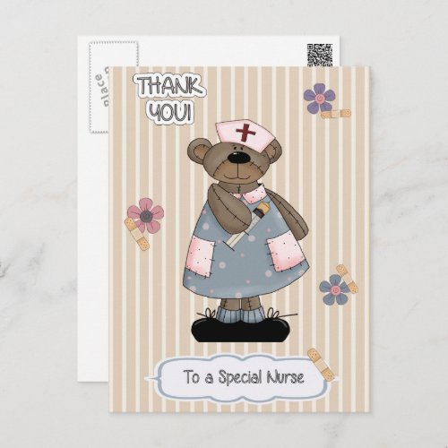 Thank You Nurse Cute Teddy Bear Nurse Postcard