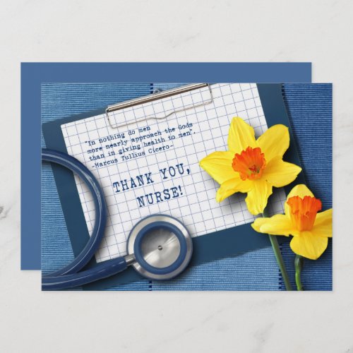 Thank You Nurse Daffodils and Stethoscope Card